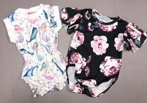 NWOT Lot of 2 Boutique One Piece Baby Girl Rompers 12 months